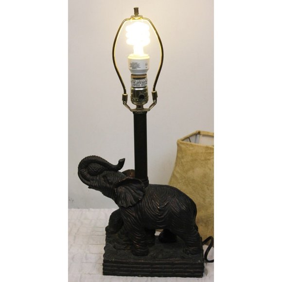 Elephant Table Lamp Aged Bronze Color 3D Pineapple Faux Leather Sahara Tropical - Picture 9 of 12